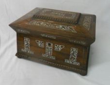 Wooden sewing box with mother of pearl inlay