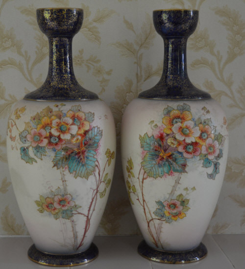 Pr Edw Carlton ware vases 32 cm high