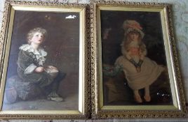 2 large Pears prints - boy with bubbles & girl in bonnet