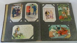 Postcard album containing approx 70 very early comic cards inc Donald McGill, Tom Browne, Comicus