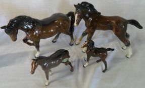 2 Beswick horse figures & 2 Beswick foals