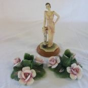 2 Capodimonte candle holders and a figurine