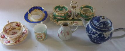 Various ceramics inc a desk set (A.F), 19th cent Chinese sparrow beak jug & teapot etc