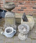 Various garden planters & a bird bath