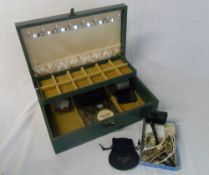 Old jewellery box, 3 watches & various costume jewellery etc
