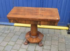 Vict rosewood card table with claw feet