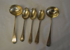 3 silver spoons London 1887,1888 and Sheffield 1841 & 2 sm ladles London 1806 total weight 6.2 oz