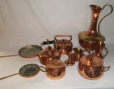 Various copper items inc saucepans, jugs, pans etc