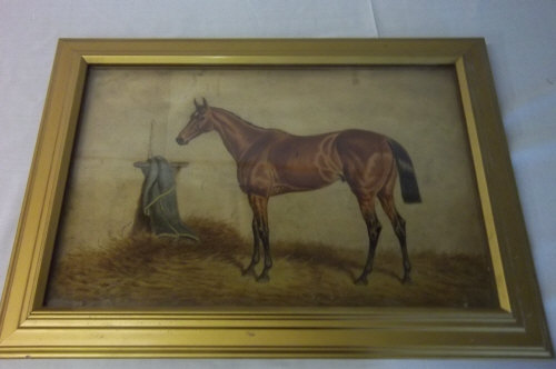 Oil on board of a horse in a stable signed WT in the style of William Turner 1820-1885 56cm x 40 cm