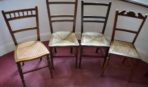 2 rush seated chairs & 2 cane seated chairs