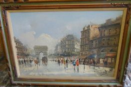 Lg oil on canvas of a Parisian street scene 110cm x 80cm