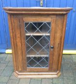 Oak & leaded glass corner cupboard