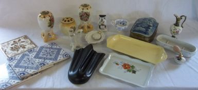 Assortment of ceramics inc Vic. tiles & Falcon wall vase