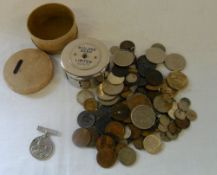 Various GB & USA coins, WW2 War medal & Midland Bank money box