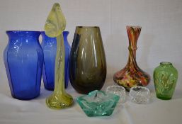 Murano style vase, coloured glass vases, sm ashtrays etc