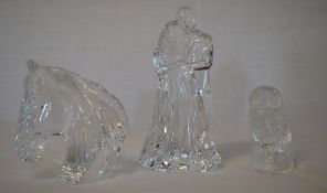 Waterford horse, Waterford bride and groom & a glass owl