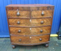 Vict mah bow fronted chest of drawers with caddy top & bun feet