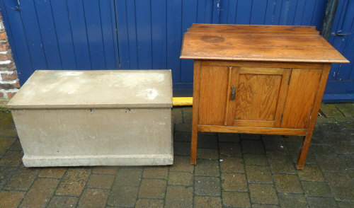 Oak washstand cupboard & painted pine blanket box