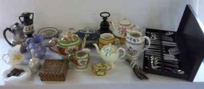 Various ceramics inc Spode, cast iron doorstop & cutlery etc