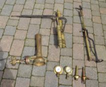 Brass parts, possibly from a steam locomotive, inc pressure gauges etc