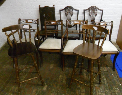 7 various chairs & 2 high stool chairs
