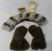 Fur gloves, purse, grouse foot etc