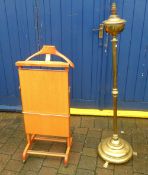 Brass standard lamp & wooden trouser press