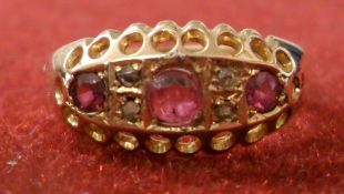 18ct gold ruby & diamond ring Chester 1915, size N