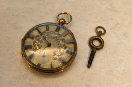 18ct gold pocket watch, (case tested as 18ct) with key, approx weight 40g