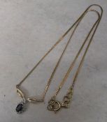 Sapphire & diamond pendant on chain (chain 16")