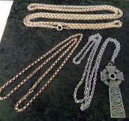 9ct gold chain 4.4 g (length 20") Pewter celtic cross and necklace & gold effect necklace