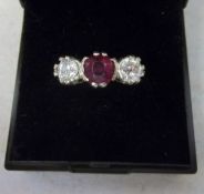 18ct white gold diamond and ruby ring (approx 1.00 ct diamonds and 0.85 ct approx Ruby), size M