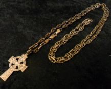 9ct gold necklace and celtic cross (length of necklace 28") 29.6 g