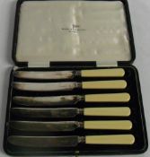 Cased set of silver collared knives Maker Walker & Hall Sheffield 1920.