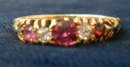 18ct gold Vict/Edw red stone & diamond ring, size N