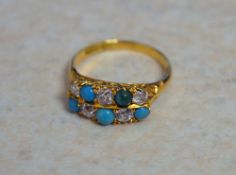 18ct gold Turquoise & Diamond ring, Approx 0.50ct diamonds, size Q