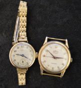 Roamer premier 9ct gold gent watch (missing strap) & a J W Benson 9ct gold ladies wrist watch