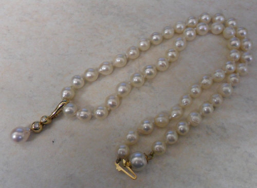 18ct gold, diamond & pearl necklace (length of chain 15")