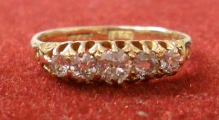 18ct gold 5 stone diamond ring, size R/S