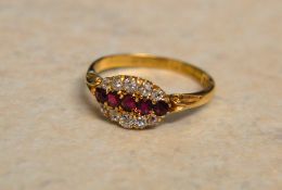 18ct gold ruby & diamond cluster ring, size R
