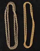 9ct gold hollow rope necklace 61cm 7.2g silver hollow rope necklace 62cm 0.5oz