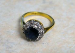 18ct gold sapphire & diamond ring, size M