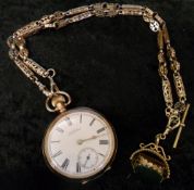 9ct gold Waltham watch with 9ct gold double albert total weight 149.3 g