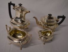 Silver tea set with ebonised handles, Sheffield 1931, makers mark John & William Deakin,