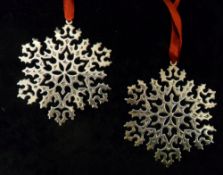 Pr of sterling silver Tiffany snowflakes total weight 1.85 oz 7cm