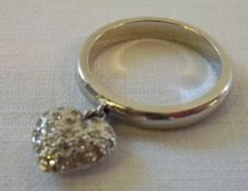 Tiffany & Co platinum band ring with diamond set heart, size L