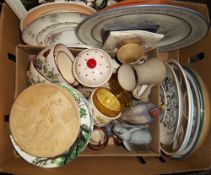 Box of ceramics inc commerative plates, figureens etc.