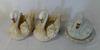 3 ceramic swan figures