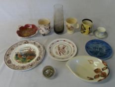 Spode Christmas plate, Royal Copenhagen plate, mugs, paperweight etc