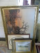 5 framed pictures inc lg print 'Hunter in the Fall, watercolour seascape by Pam Braithwaite etc